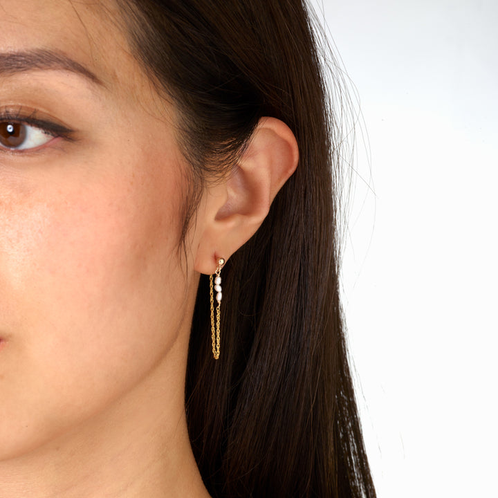 Earrings on Chain and Dainty Pearls