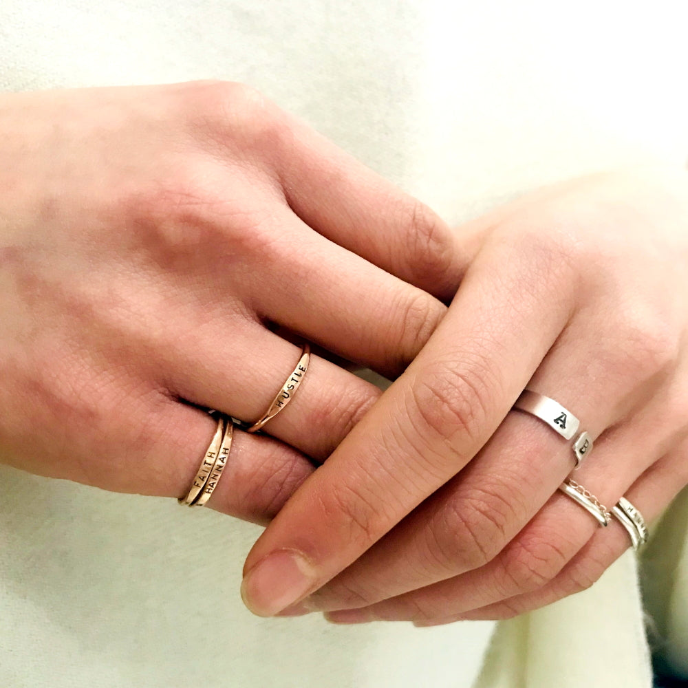 stackable dainty rings names sterling silver and gold