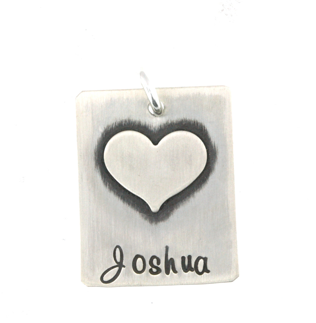 Sterling Silver Heart Fused Rectangle Pendant