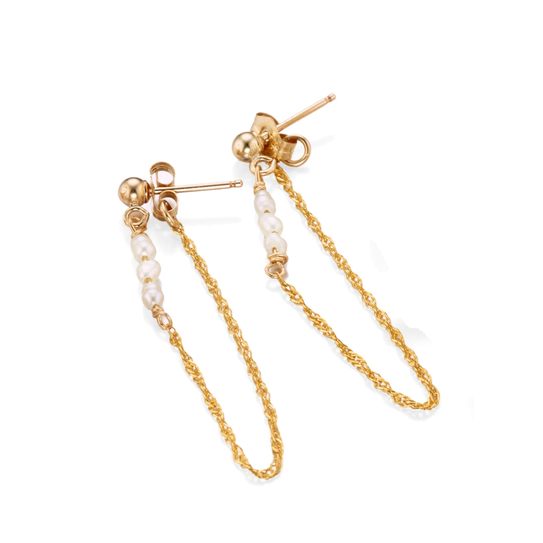 Earrings on Chain and Dainty Pearls