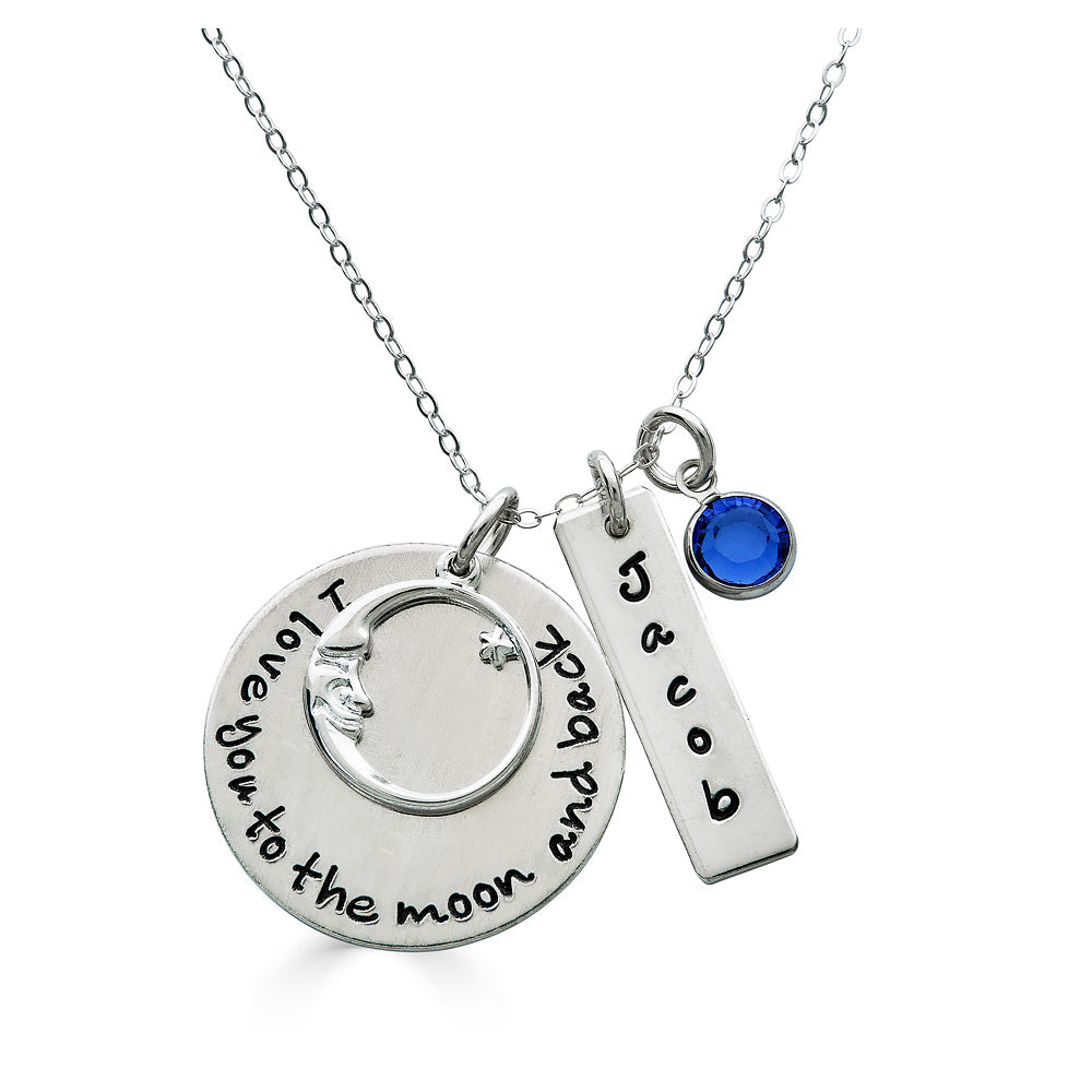 love you to the moon and back with birthstone crystal personalized necklace