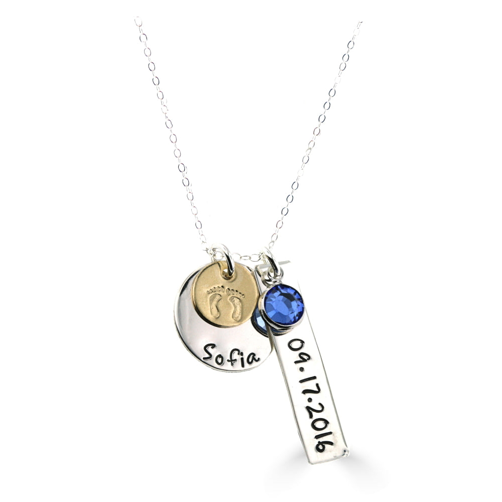 Chain Necklace With Baby Name And Birthstone For Mother