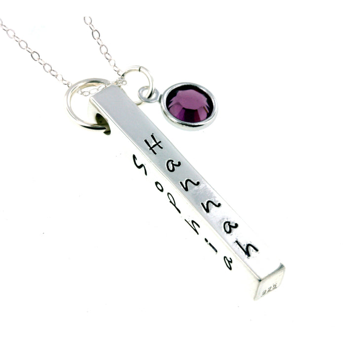 family pendant name sterling silver necklace with birthstone crystal